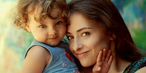 Young mom with toddler closeup