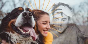 Woman happy with her dog