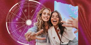 two female friends, zodiac wheel