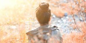 woman in flower field