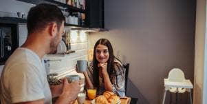 couple talking at the breakfast table