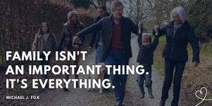 cherish family quote over image of family outside