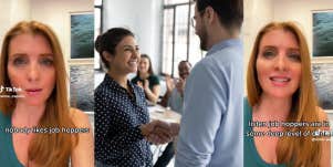 Anna Papalia, employee shaking boss' hand