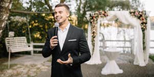 man giving speech at wedding