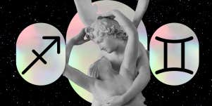 statue and sagittarius and gemini symbols