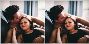 man snuggling with woman he's serious about