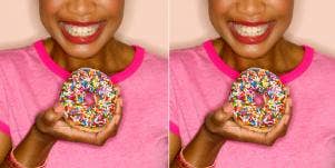 woman eating a donut