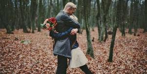 Couple in the Woods Hugging 