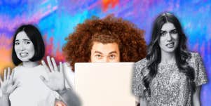 two therapists cringing, man behind a laptop