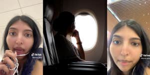 Surya Garg, silhouette of woman looking out the window of a flying airplane