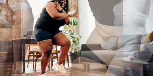 Women embracing their bodies, dancing in the living room with the most joy