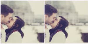 couple kissing in the snow
