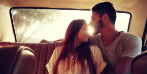 couple in love, back seat of a vintage car