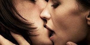 up close look at two people kissing