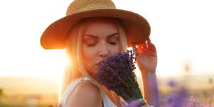 woman smelling lavender