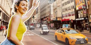 Woman catching a cab in NYC