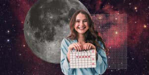 woman holding a calendar, moon