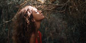 woman in woods
