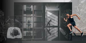 Man in both adulthood and childhood running away, wounded childhood heart