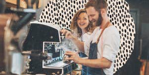 Two people working at coffee shop