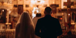 bride and groom in church