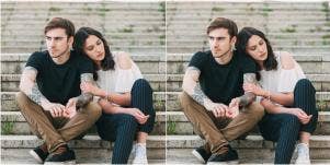 sad couple sitting on stairs