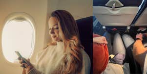 woman, airplane