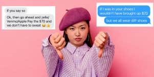 Texts from date, woman with her thumbs down