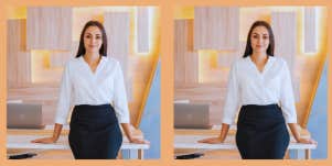 Woman wearing a skirt at work