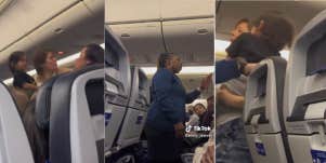 woman fighting with flight attendant
