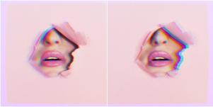 woman with pouty pink lips behind a wall