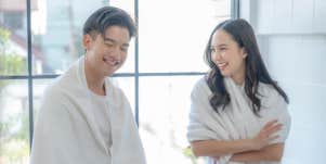 woman and men talking