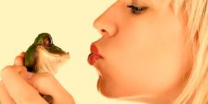 woman kissing frog