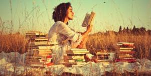 woman reading books