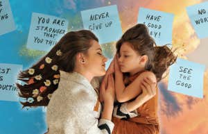 mom and daughter sleeping with words of affirmation
