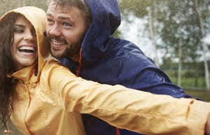 Romantic love in the pouring rain