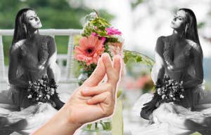 bride embracing no one giving her away because she is not owned