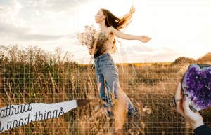 Woman allowing guidance and good to flow into her, patterns surrounding 