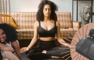 woman enjoying meditation, time with her friends and journaling