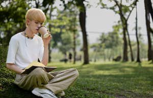 man reading book