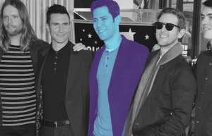 Members of Maroon 5, Ryan Dusick isolated with a secret, colored blue to represent depression 