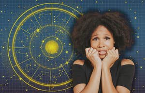 worried woman on zodiac wheel