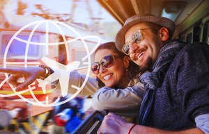 Tourist couple is happy they know the best tips to travel together.