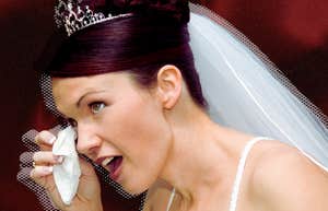 Bride is crying and becomes irrational about her wedding.