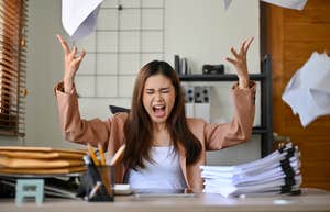 Woman upset about work