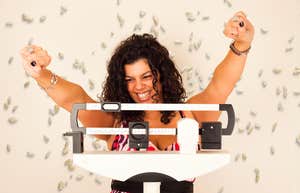 Woman using rice, to aid her weight loss