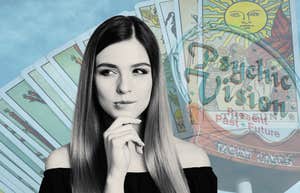 Woman asking herself questions, before seeing a psychic or medium.