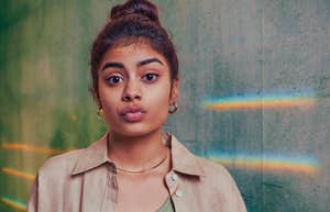 Young woman with hidden anxiety, feeling crazy 