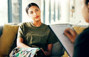 Female enlisted military member, in therapy from unresolved trauma.