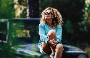 Woman trying to make herself happier 